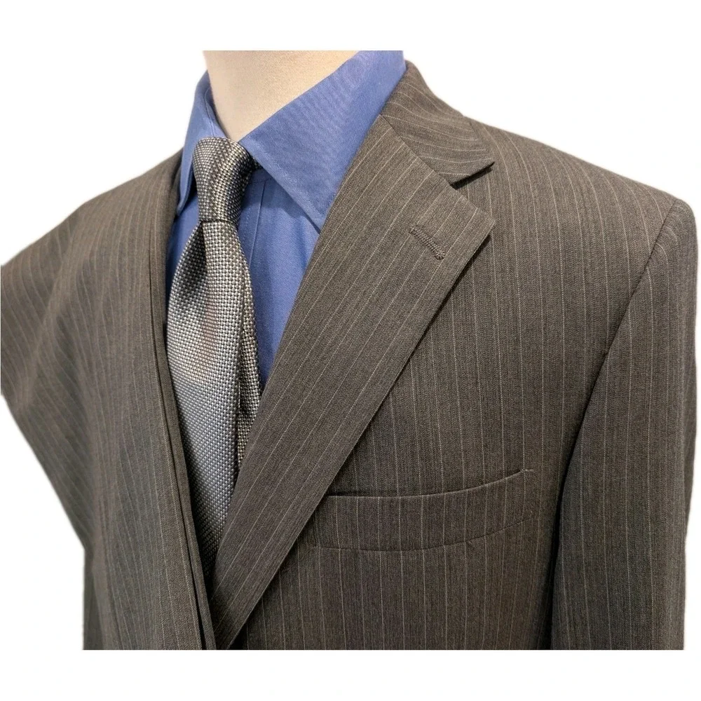 vtg Hart Schaffner Marx 44L 37x30 Suit Grey Pinstripe Union Made USA Import Wool